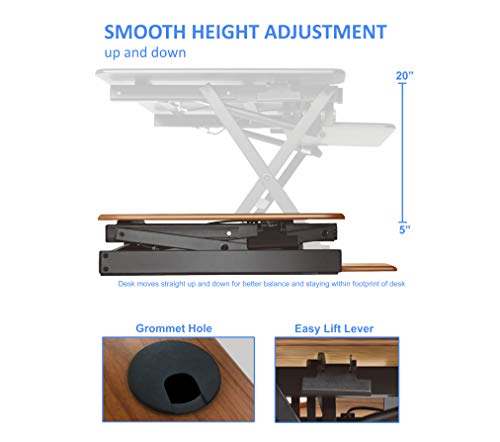 Rocelco 40" Large Height Adjustable Standing Desk Converter - Quick Sit Stand Up Dual Monitor Riser - Gas Spring Assist Computer Workstation - Retractable Keyboard Tray - Teak Wood Grain (R DADRT-40) - color: Teak/Black, size: 40", style: Riser Only