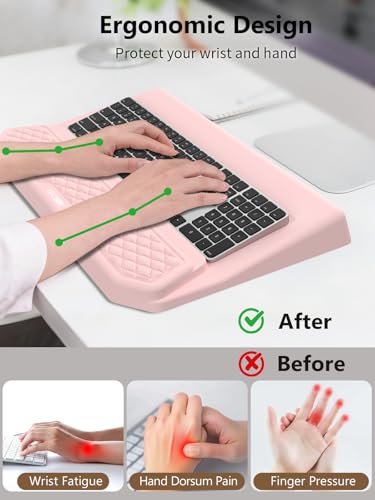 2-in-1 Ergonomic Keyboard Stand with Wrist Rest, Pink - color: Light Pink