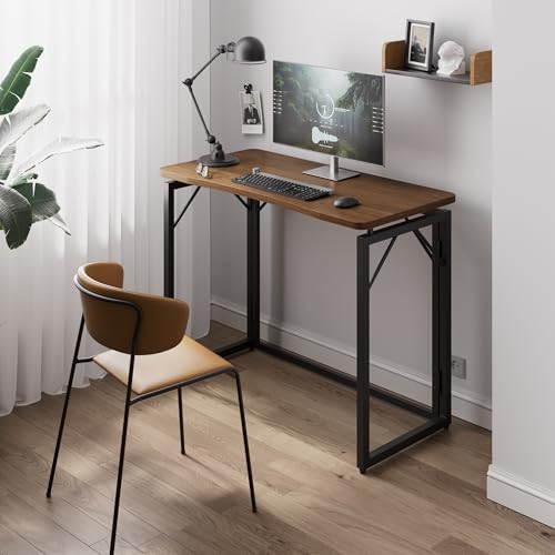 JOYMOOP 31.5" Brown Folding Desk, No Assembly, Wooden Top, Small Size - color: Brown, size: 31.5" Width