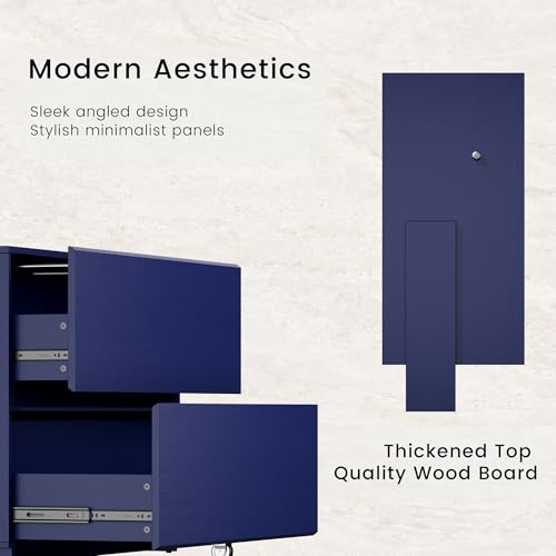 ModernMate 31.5" Lateral Wood Filing Cabinet with 2 Large Drawers, Blue - color: Blue