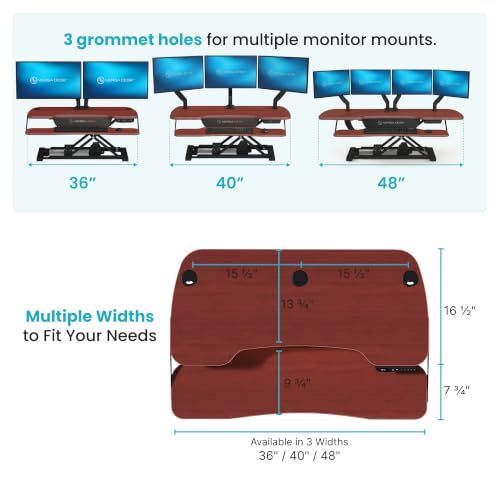 VERSADESK PowerPro Elite 36” x 24" – App Controlled Electric Standing Desk Converter w/USB Charging Port. Raises up to 20”. Fully Assembled – Includes LED Lights. Supports 80 lbs. – Cherry - color: Cherry, size: 36" Wide