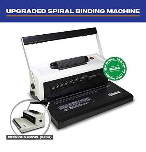 Coilbind S25A Spiral Coil Binding Machine - 4:1 Pitch – 20 Sheet Capacity | Hole Punch with Electric Coil Inserter – Adjustable Margins & Disengaging Pins – Free Crimper Tool & 100 Coils