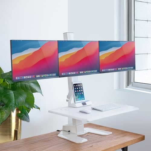 Mount-It! Triple Monitor Electric Standing Desk Converter - 3 Monitor Standing Desk is Height Adjustable, Sit-Stand Converting Desk for Home, Office Monitor Mounts Fits Screens up to 32" White - color: White, size: Triple Monitor