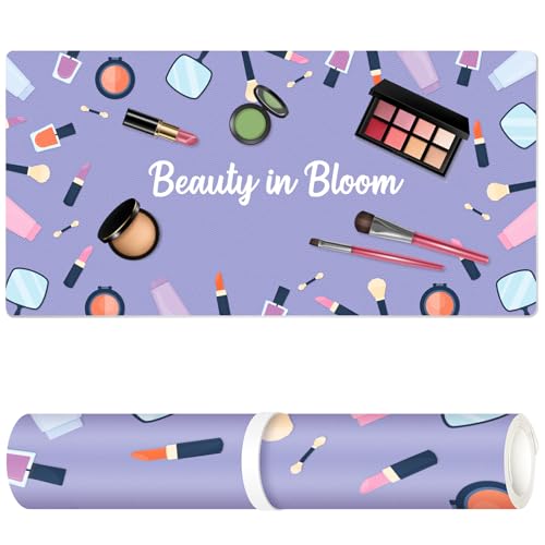 Dual-Sided Waterproof Synthetic Leather Makeup Mat for Desk, Makeup Station, Crafts, Multi-Use Scratch & Stain Resistant Surface Protector Pad for Vanity, Desktop, Craft Table (Purple Cartoon) - color: Purple Cartoon