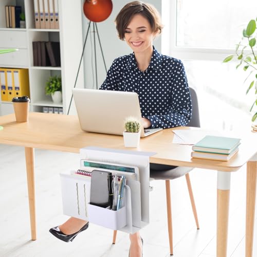 LUKETURE Desk Side Storage, 2 Tier Under Desk Laptop Mount with Pen Slot - color: White, size: L(2 Tier)