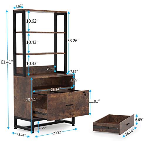 Tribesigns 2 Drawer Vertical File Cabinet with Lock & Bookshelf, Letter Size Large Modern Filing Cabinet Printer Stand with Open Storage Shelves for Home Office, Dark Brown - color: Brown