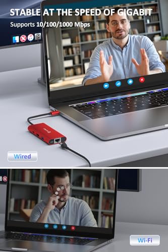 UtechSmart USB C Hub for MacBook Pro/Air, Chromebook, Dell XPS & HP - color: Red