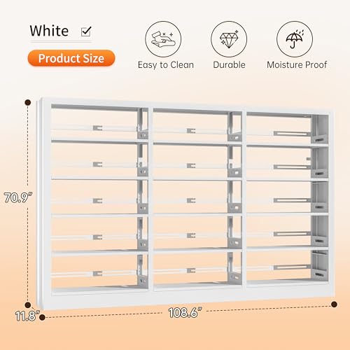 5-Tier Bookcase with Adjustable Storage Shelves, Metal Bookshelf with Book Stopper, Bookcase Shelf for Library, Office, Living Room (White(1 Column,3 Combination Bookshelves)) - color: White - 1 Column 3 Combination