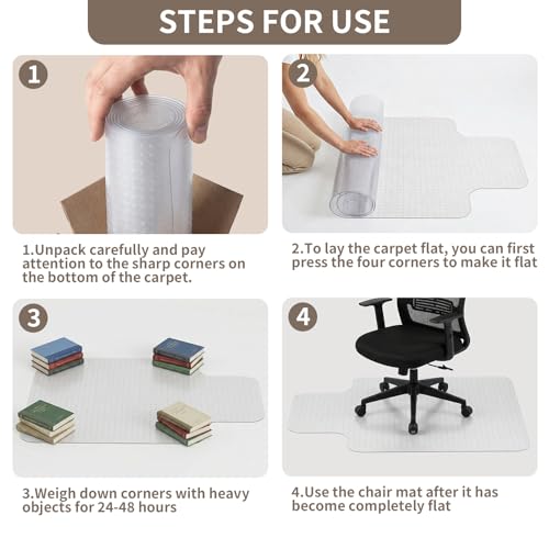 Office Chair Mat for Low Pile Carpet, 48"x60" Clear Smooth Glide with Lip - size: 48X60inch