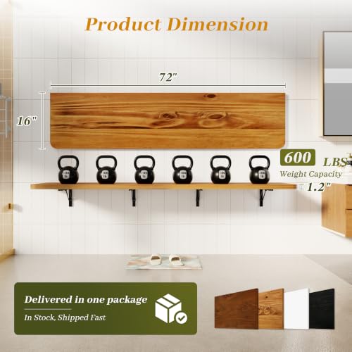 Dogsky Floating Wall Desk 72" x 16" - 600 lbs Heavy Duty Solid Pine - color: Golden Brown, size: 72" x 16"