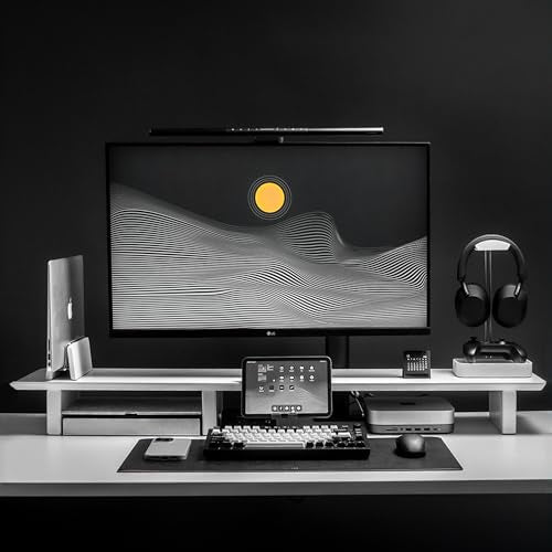 Raico Desk Cockpit Shelf Monitor Stand System Dual Screen Setup Wood Large Desk Accessory Organizer Unit (Matte White, Full Length v2 | 45.7 Inches) - color: Matte White, size: Full Length v2 | 45.7 Inches