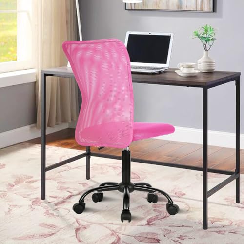 Ergonomic Chairs, Cute Adjustable Armless Office Desk Chair w/Mesh Back & Soft Thick Seat, Comfy Swivel Rolling Cheap Executive Small Computer Task Chair Sillas para Escritorio for Adult Women - color: Pink