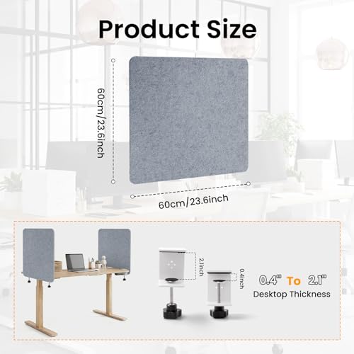 2-Pack Felt Desk Dividers, Clamp-On Panels, 24 x 24 Inch, Light Gray - color: Light Gray, size: 24×24 in (2pcs)