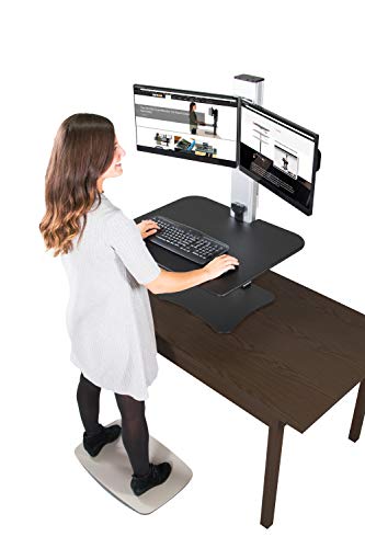 Victor High Rise Electric Sit-Stand Standing Desk Converter with Dual Monitor Stand - Height Adjustable Office Desk Workstation for Home, 28" x 23" Work Surface, Black - size: Dual Monitor