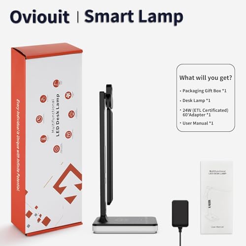 LED Desk Lamp with Charger, USB Charging Port, Dual Swing Arm Desk Light with 5 Brightness, 3 Colors, Table Lamp with Clock, Alarm, Date, Temperature, Desk Lamp for Home Office Study (Black) - color: Dual-Head Black