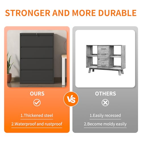 4 Drawer Metal File Cabinet for Legal/Letter Size File,Lockable | Heavy Duty Large Steel Filing Cabinet Home Office Lateral File Cabinets Wide Storage Cabinets,Assembly Required - size: Lateral-4 drawers