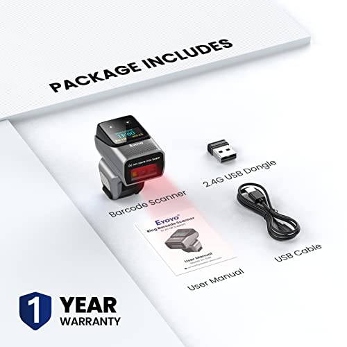 Eyoyo 2D 1D Mini Wearable Finger Ring Bluetooth Barcode Scanner with Screen | Left&Right-Handed Use, Wireless QR Code Scanner Reader Inventory, Support Screen Scan, Compatible with iPad iPhone Android - color: Grey