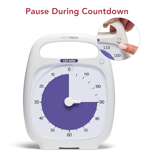 TIME TIMER PLUS 120 Minute Desk Visual Timer Countdown Timer with Portable Handle for Classroom, Office, Homeschooling, Study Tool, with Silent Operation (White) - style: 120 Minutes