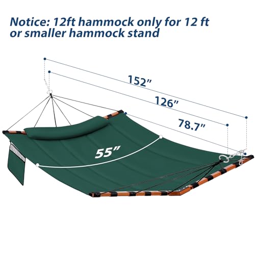 TegerDeger 12FT 2 Person Hammock with V Shaped Spreader Bar -Dark Green - color: Dark Green