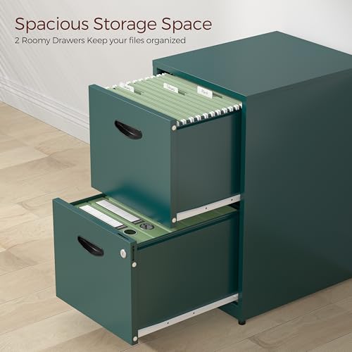 2 Drawer File Cabinet with Lock, Metal Filing Cabinet for Office | Small File Cabinets for Home Office, Under Desk Vertical File Cabinet Fit Hanging Files, Letter & A4 Documents - color: Green, style: 2 Drawers-Light Duty