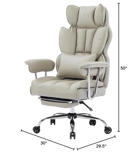 Efomao Big and Tall Office Chair 400lbs โ High Back Executive Chair with Swivel Base, PU Leather Upholstery, Lumbar Pillow, Padded Armrests, and Rolling Wheels๏ผGrey Computer Chair - color: 3008y Grey