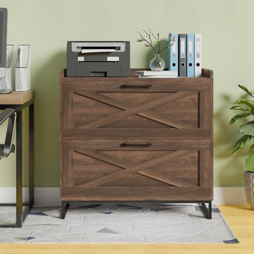 Vabches 2 Drawer Lateral File Cabinet with Charging Station, Dark Walnut - color: Dark Walnut