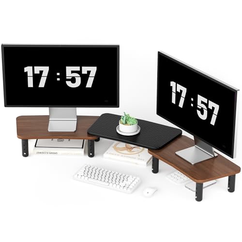 Dual Monitor Stand For Desk,Adjustable Height Long Wood Computer Riser
