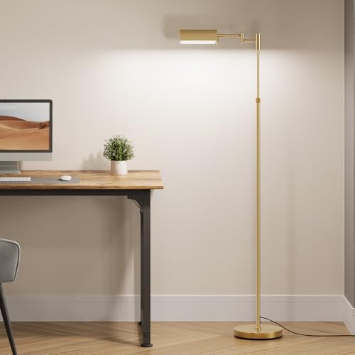 SUNMORY Dimmable LED Pharmacy Floor Lamps, 16W/1500LM Bright Reading Lamp | Remote Touch Control, 350°Swing Arm, Adjustable Height, Task Craft Tall Standing Light for Living Room Bedroom Office, Gold - color: Gold