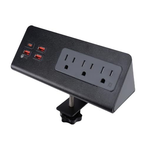 Fabater Desk Clamp Power Strip, Fast Charging Station with 3 AC Outlets, 3 USB A Ports & PD 20W USB C Ports, 6.56FT Desktop Mount Surges Protector, Fit 0.2-1.57IN Tabletop Edges (US)
