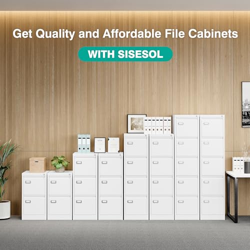 SISESOL 5 Drawer File Cabinet with Lock,White Narrow Vertical File Cabinet Five Drawer,Tall Office Filing Cabinets,Metal Filing Cabinets for Home Office,Fit A4,Legal,Letter Size,-Assembly Required - color: White, style: 5 Drawer