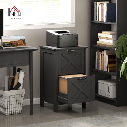 HOMCOM 2 Drawer Vertical File Cabinet, Silent Slides, Distressed Black - color: Distressed Black