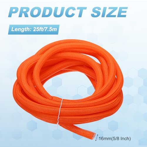 MECCANIXITY Split Sleeve Wire Loom Braided Sleeve 1/2" 25Ft Orange - color: Orange, size: 1/2" x 25Ft