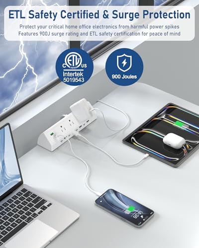 Jgstkcity 90W Desk Clamp Power Strip,12 USB Ports (6 PD 45W USB-C),Surge Protector,ETL Listed Power Hub Extension Cord,Fast Charging Station for Home Office Desk Edge Mount (White, 12 USB-90W) - color: White, size: 0 Outlets & 12 USB Ports - 90W