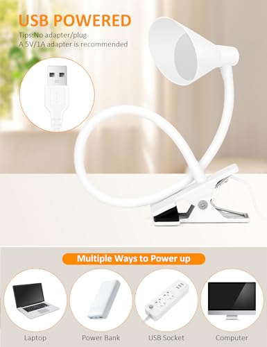 LiFMIRA Desk Lamp Clip on Light USB Reading Light 3 Color Modes White | 10 Dimmable Brightness Eye Care Clamp Desk Lamp Flexible Gooseneck Book Light for Reading in Bed and Desk - color: White