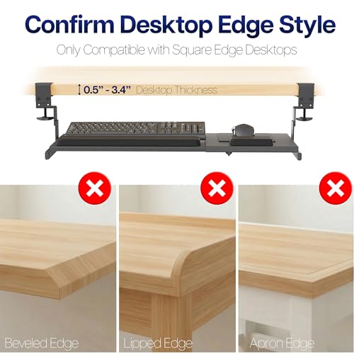 VIVO Black Clamp-on 23” to 30” x 11" Adjustable Keyboard Tray, Mount-KBST1 - color: Black, size: 22.5” to 30” adjustable width