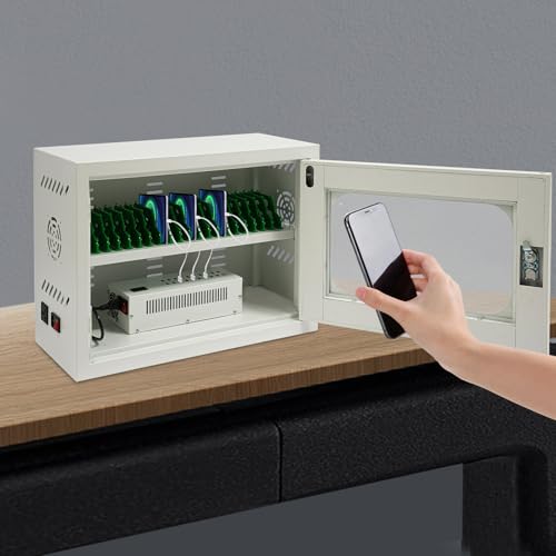 20-Device Cell Phone Charging Cabinet, Lockable Steel Charging Station - color: White, size: 20-Device