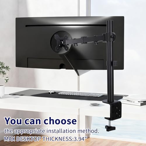 Single Monitor Arm Mount for 13-32 Inch Screen Up to 22lbs | Ultrawide Screens Up to 38 Inch Fully Adjustable Stand with C-Clamp/Grommet Base Tilt Rotation Max VESA 100x100 - size: Single for 13"-32"