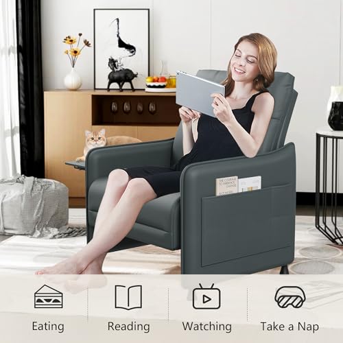 Alunaune Upholstered Living Room Chair Armchair, Mid Century Accent Chair, Reception Couch Slipper Club Lounge Chair Guest Comfy Single Sofa with Sidetable for Bedroom-Grey - color: Grey, size: 1 Chair