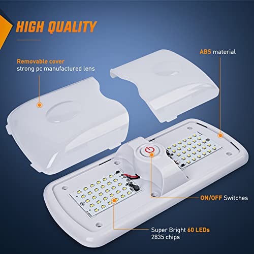 Nilight 5pcs 12V RV Interior Lights LED Ceiling Double Dome Light with ON Off Switch Lighting Natural White 4000-4500K for Car Trailer Camper Boat - color: White Interior Lights-11" 5PCS