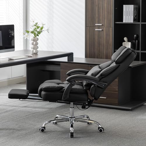 Kneading Massage Office Chair with Heated,90-135° Reclining Executive Office Chair with Footrest,Computer Desk Chair with Wheels,Diamond-Stitched Cushion Leather Office Chair (Black) - color: Black