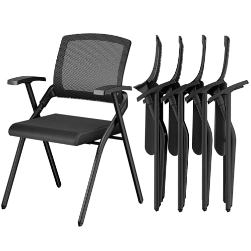 Folding Office Chair with Cushion, Stackable Chair with Breathable Mesh Back for Conference Guest Reception, Seminar Training Classroom - color: Folding Chair No Wheels