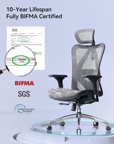 SIHOO M57 Ergonomic Office Chair, Mesh Back Desk Chair with 3D Armrests - color: Grey, size: Pack of 1