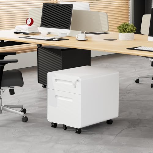 2 Drawer Mobile Low Profile File Cabinet with Lock and 4 Keys | Metal Filing Cabinet for Home Office, Under Desk, Pre-Assembly, File Drawer, Letter/Legal/A4 Hanging File Folders - color: White, size: 19.1"H*15.7"W-2 Drawers