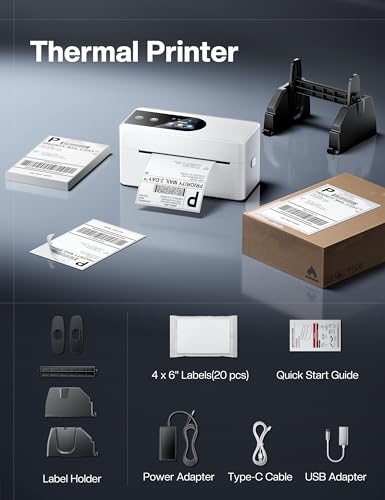 Phomemo Thermal Label Printer with Touch Screen | Wireless Bluetooth shipping label printer for small business, compatible with Amazon Shopify UPS USPS Android iOS Windows Mac - color: White
