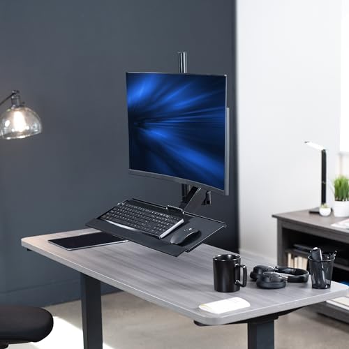 VIVO Sit-Stand Height Adjustable Pneumatic Spring Arm Keyboard Tray Desk Mount for 1 Screen up to 32 inches STAND-SIT1B - size: Desk Mount - Single