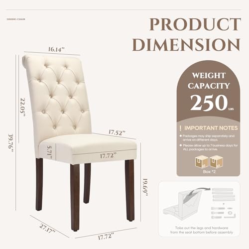 COLAMY Tufted Dining Chairs Set of 4, Accent Parsons Diner Chair Upholstered Fabric Stylish Kitchen Chairs with Solid Wood Legs and Padded Seat, Beige - color: Beige, size: set of 4