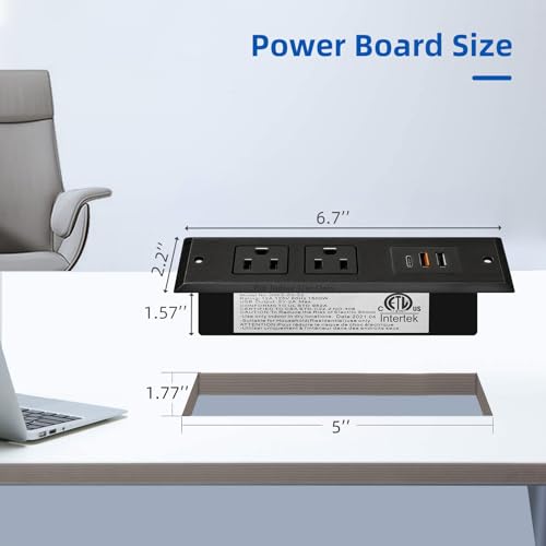 TOOCUST 2 Pack Furniture Recessed Power Strip with USB C Port, Desk Outlet with 3 USB Ports, Conference Recessed Power Strip Socket with USB Ports with 2 Ac Plugs