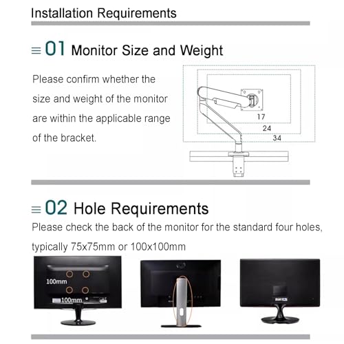 Single Monitor Desk Mount, Gas Spring Monitor Arm, Adjustable Height and Angle, with Clamp/Grommet Mounting Base, Support Max 34 Inch Computer Screen, Up to 10kg (C) - color: C