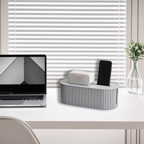 Cable Management Box 13x5x4 inch Plastic Cord Organizer with Phone Slot for Power Strips, Desk, TV Computer Wires (Blue)
