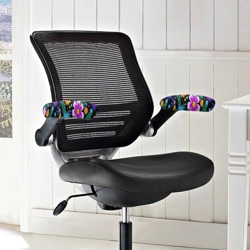 Boho Floral Print Chair Arms Protector Flowers Print Office Seat Hand Rest Protector with Elastic Edge, Stretchable Skin Friendly Computer Chair Desk Chair Arms Covers, 2 Pack - color: Boho Floral-multicolor